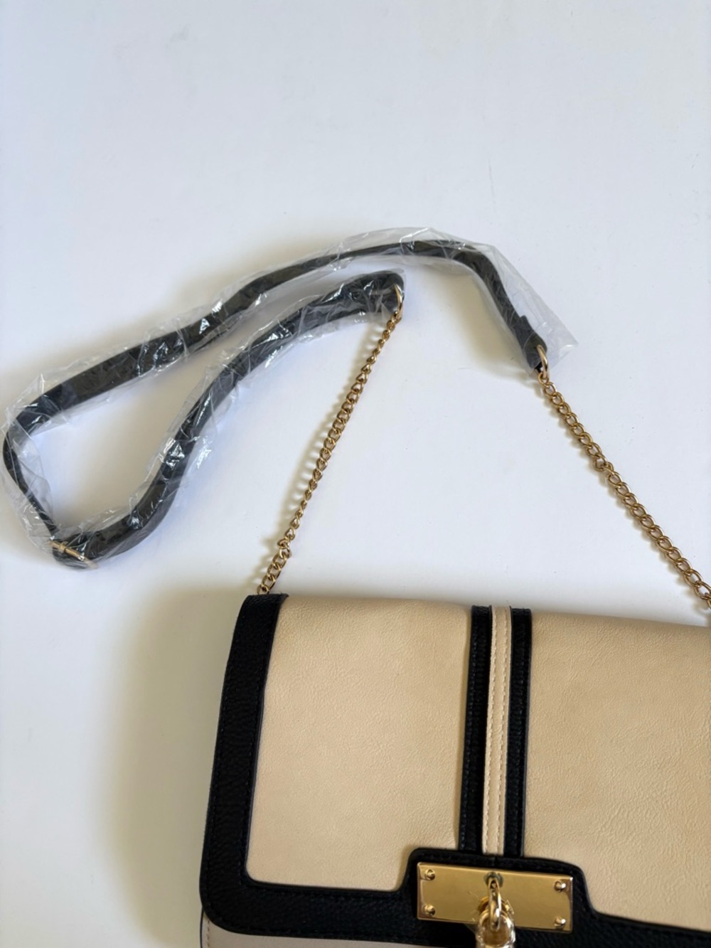 Sears Beige, grey, black, Chain Tassel Crossbody bag, 9 inches by 6 inches. NWT. - Picture 3 of 15
